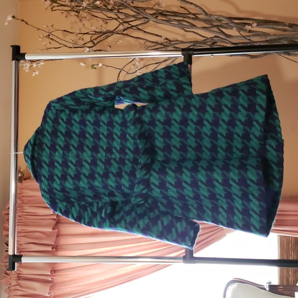 Green and Blue Houndstooth Double Breasted Wool Pea Coat with slight A Line. NWT - Picture 12 of 15